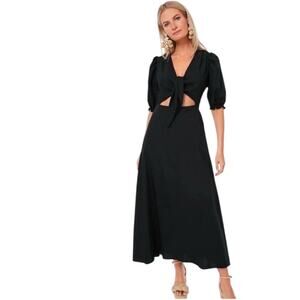 Tuckernuck Hyacinth House Black Linen Blend Addie Maxi Dress Cutout Puff Sleeve